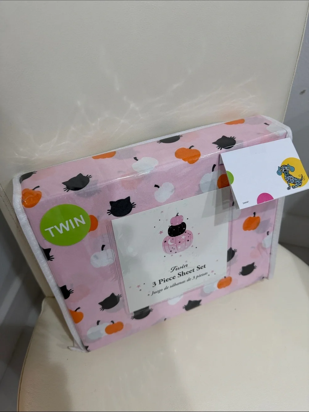 Pink/Black/Orange Halloween Pumpkin & Cat Twin 3-Piece Sheet Set